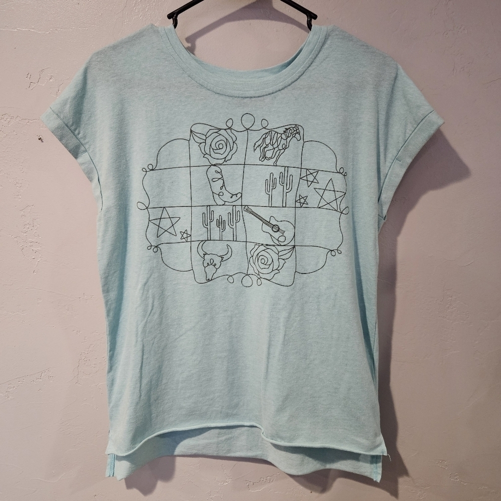 Cruel Denim Women's XS Light Blue Short Sleeve Graphic Tee Western Wire Cowgirl